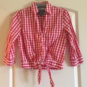 Red and white check tie shirt